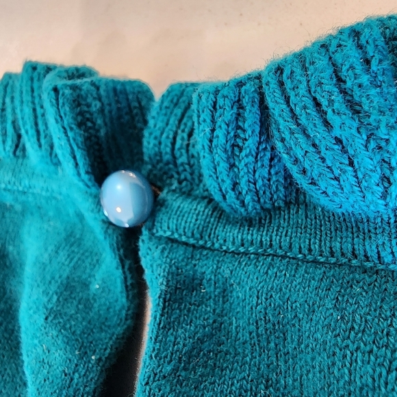 J. Crew 100% Cotton Sweater Teal Ruffle Neck Women's Medium M Keyhole Back EUC - Picture 6 of 9